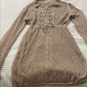 Victoria's Secret Tan Knit Coverup with Embellished Neckline